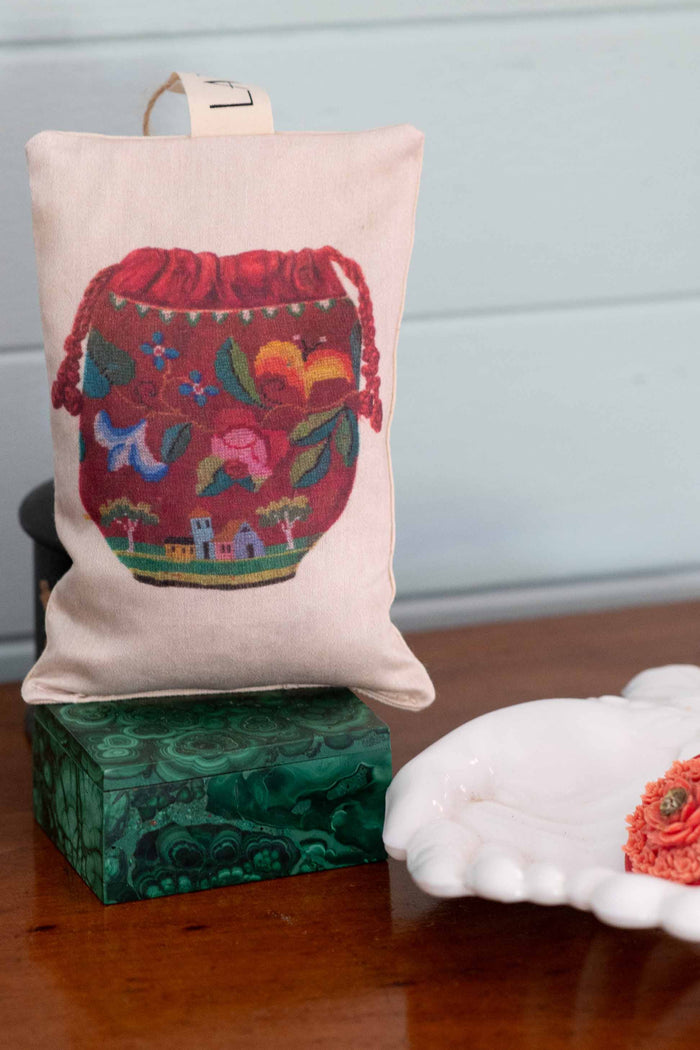 Red bag scented sachet with floral design