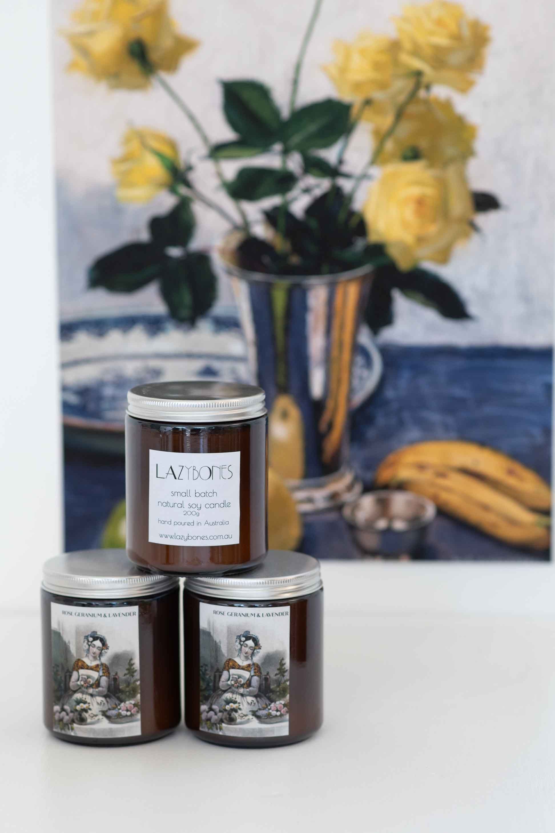 Rose Geranium Candle, floral still life