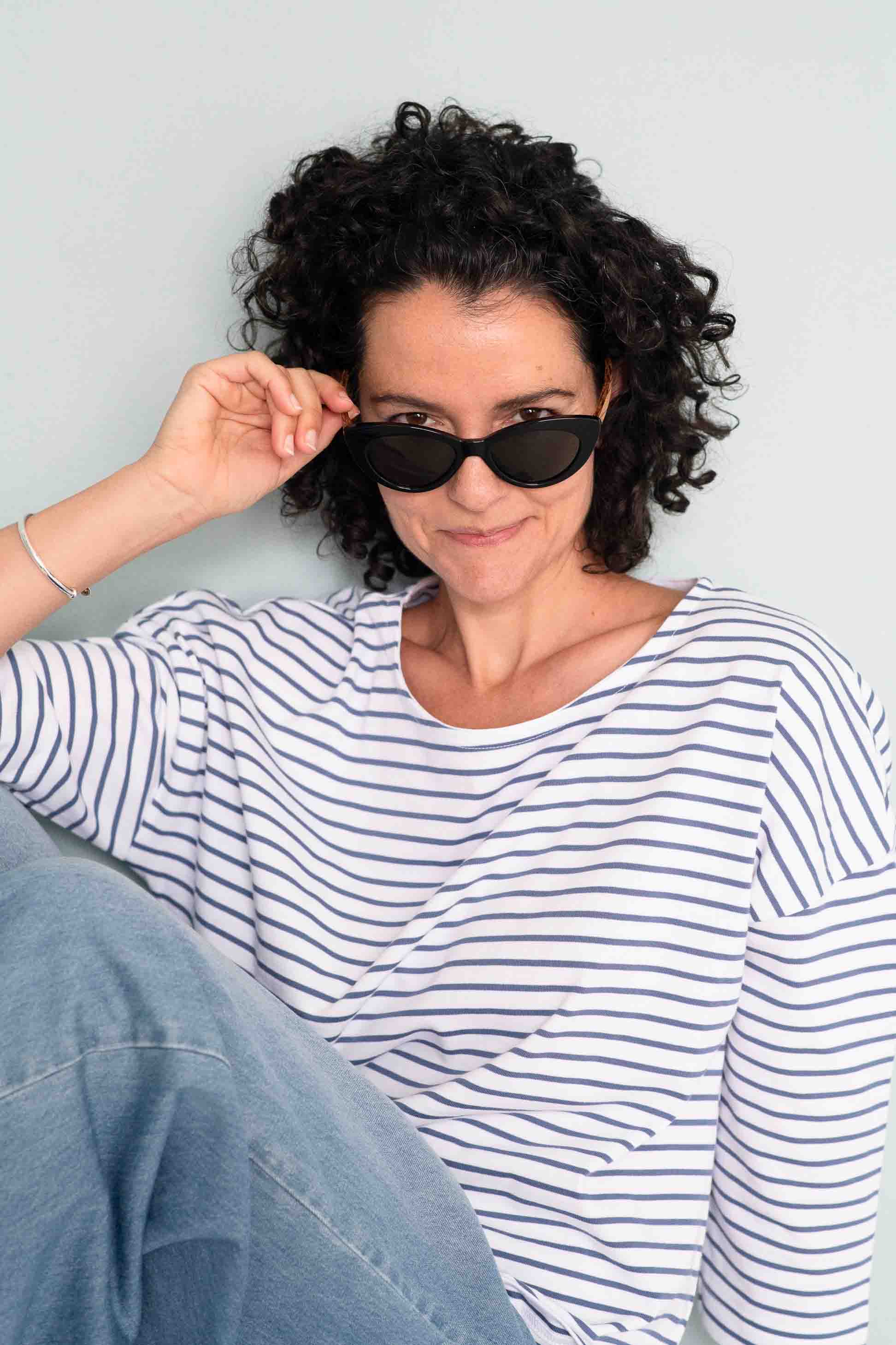 Savannah Midnight Solent Tee & Denim - Ollie wearing sunglasses