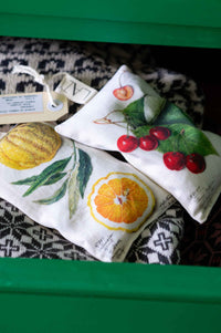 Scented sachets with lemon and cherry designs