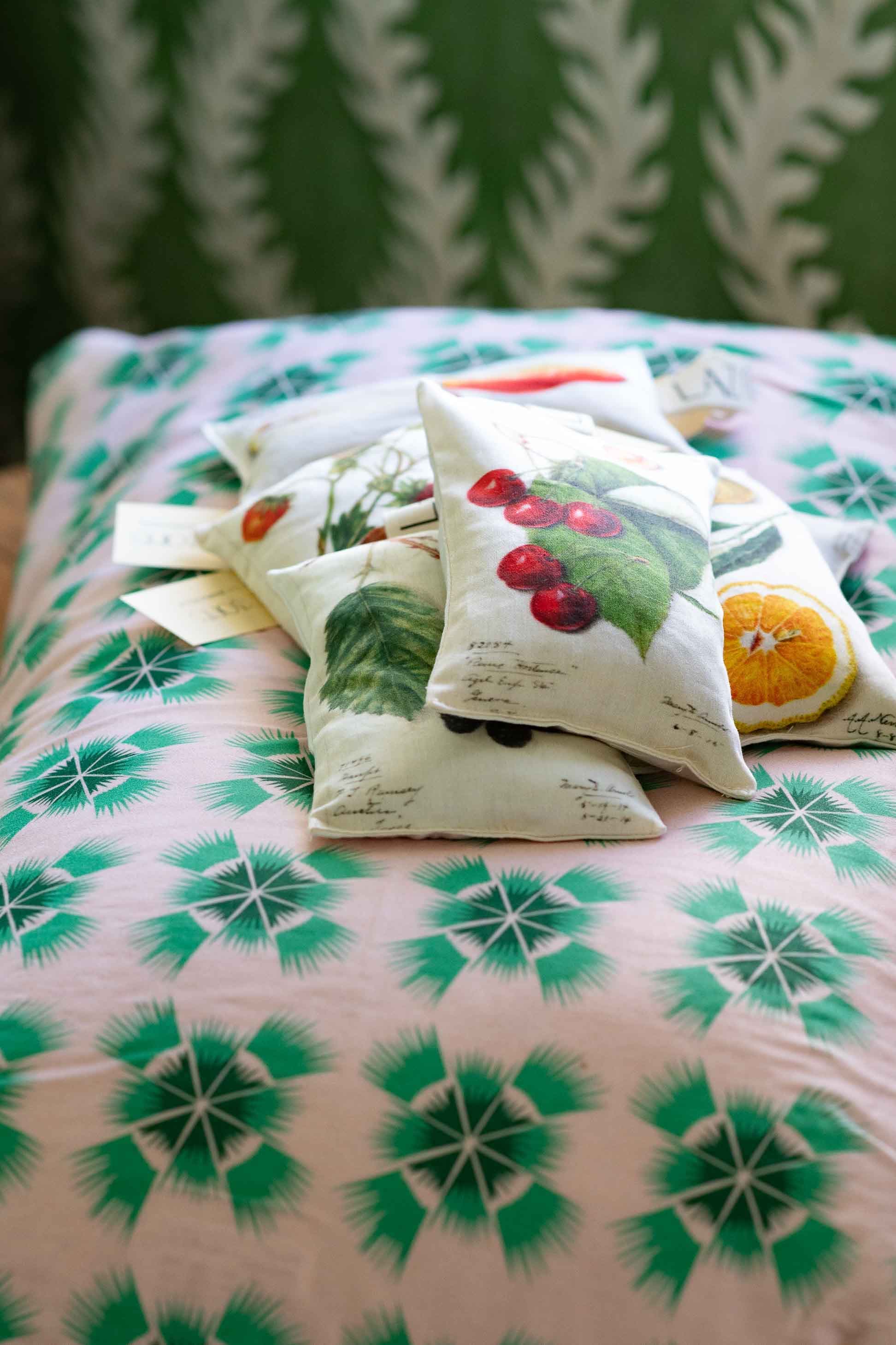 Scented sachets with fruit illustrations