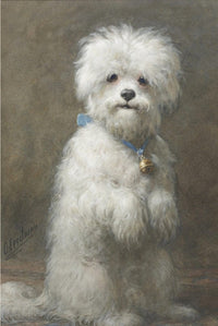 Painting of a white dog Sitting Up by Otto Eerelman.