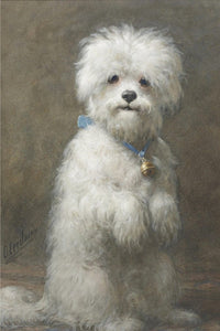 Painting of a white dog Sitting Up by Otto Eerelman.