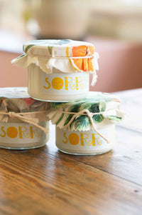Sorry Candle jars with floral lids