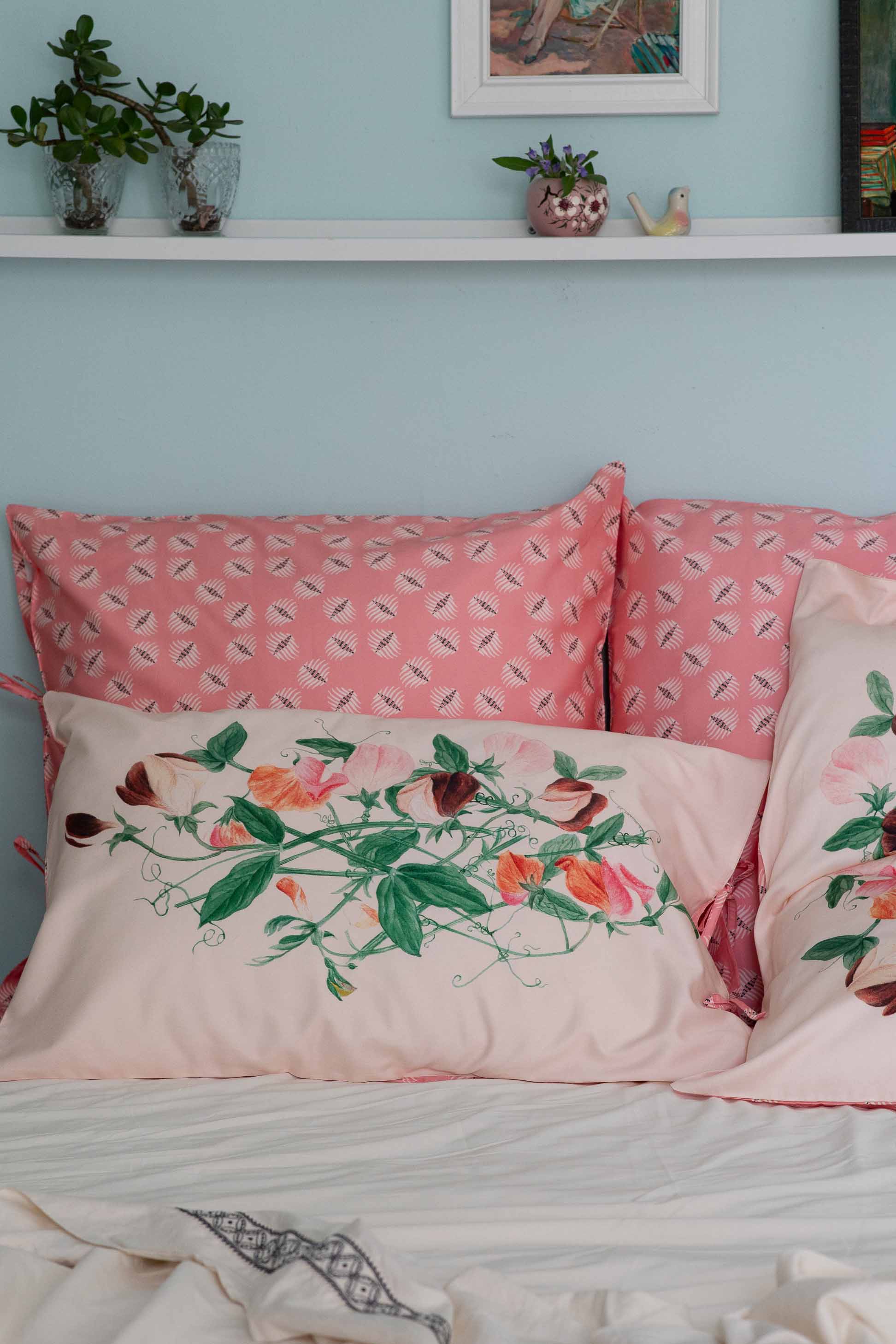 Sweetpea Pillowcase Set with Floral Embroidery