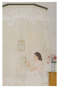 Sylvie, 1944x2916, sitting by bed with flowers.