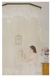 Sylvie, 1944x2916, sitting by bed with flowers.