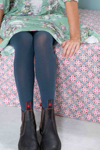 Blue weave tights, Newlyn style, with boots