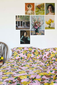 Zinnia Art Print Set Paris End, floral bedding & vintage art prints.