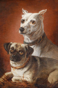 Painting of two dogs, Zwei Hunde by Julius Hamburger.