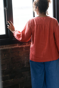 amelia linen top burnt orange back