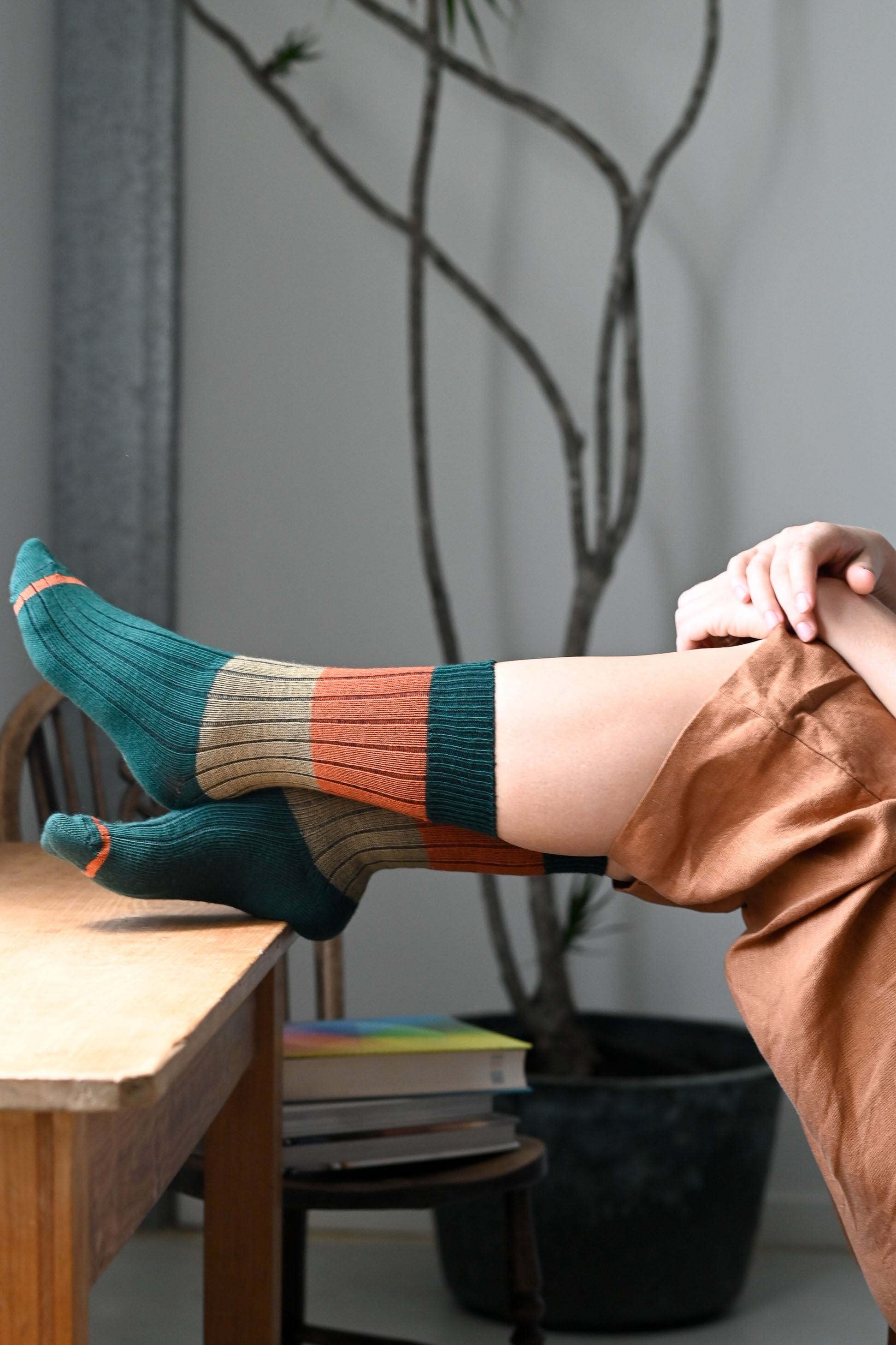 Chunky Rib Wool Socks Green