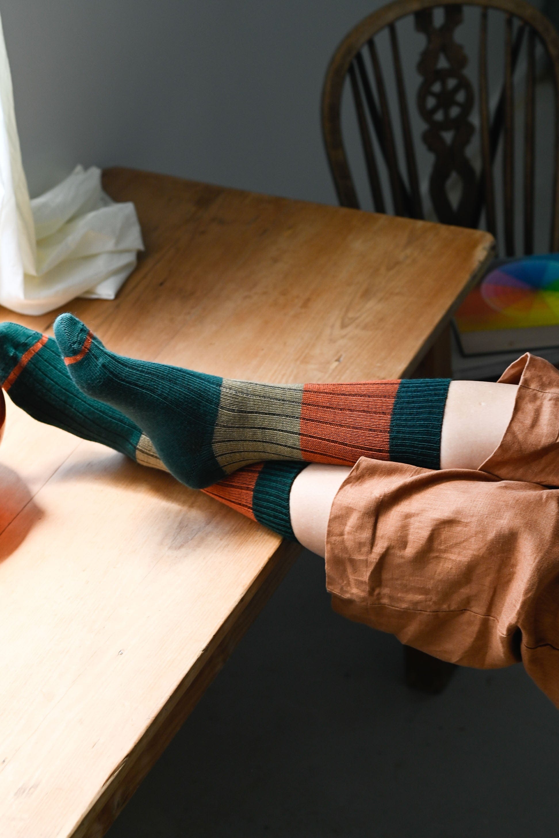 Chunky Rib Wool Socks Green