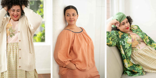 Plus-size fashion models in various outfits
