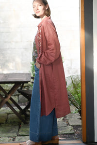 ivy linen shirt dress with embroidery side