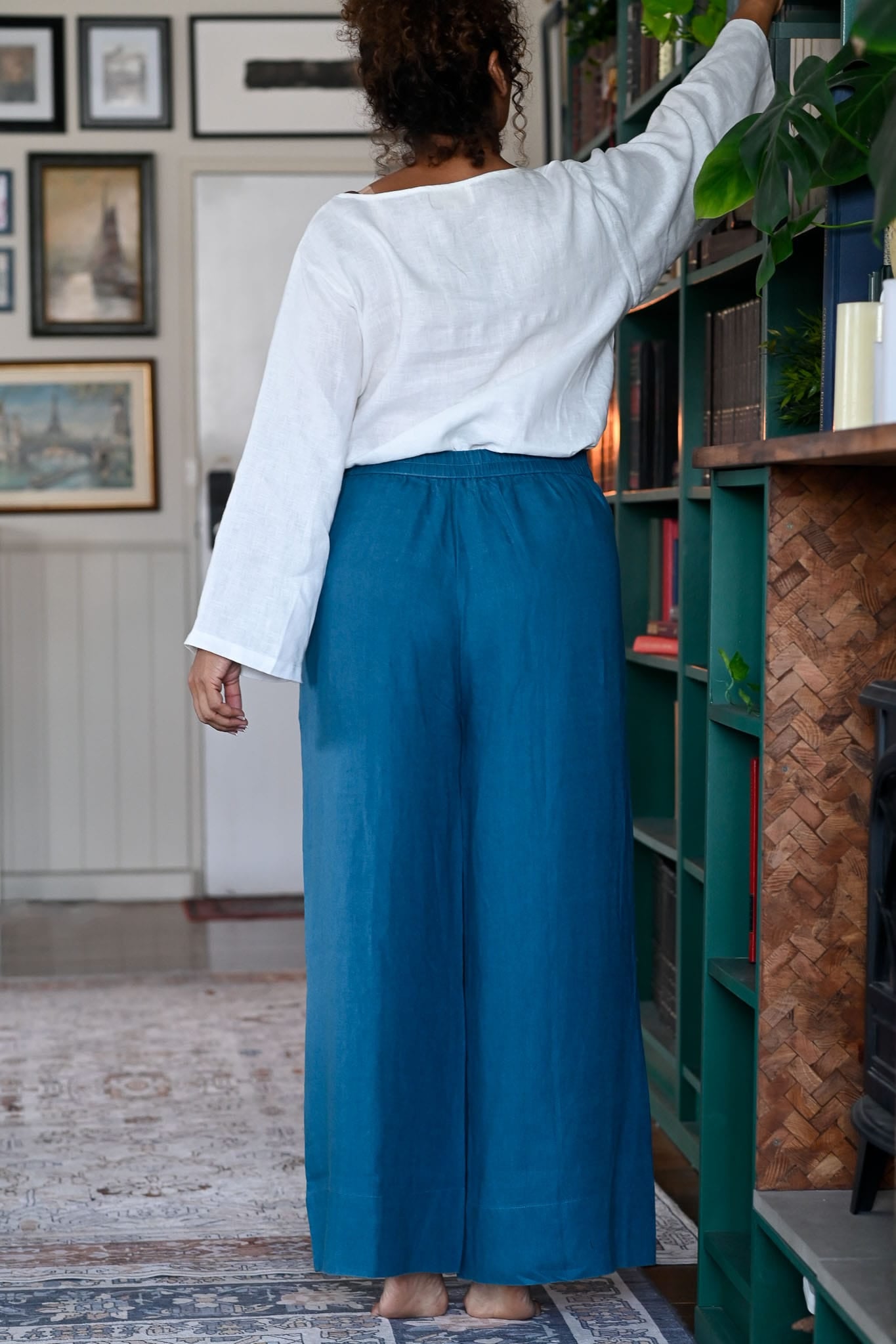 ollie wide leg linen pants sapphire back