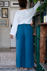 ollie wide leg linen pants sapphire back