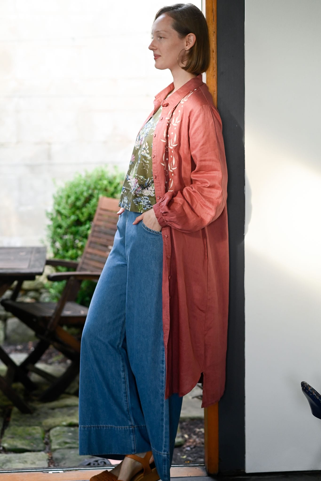 relaxed ivy long sleeve linen shirt dress