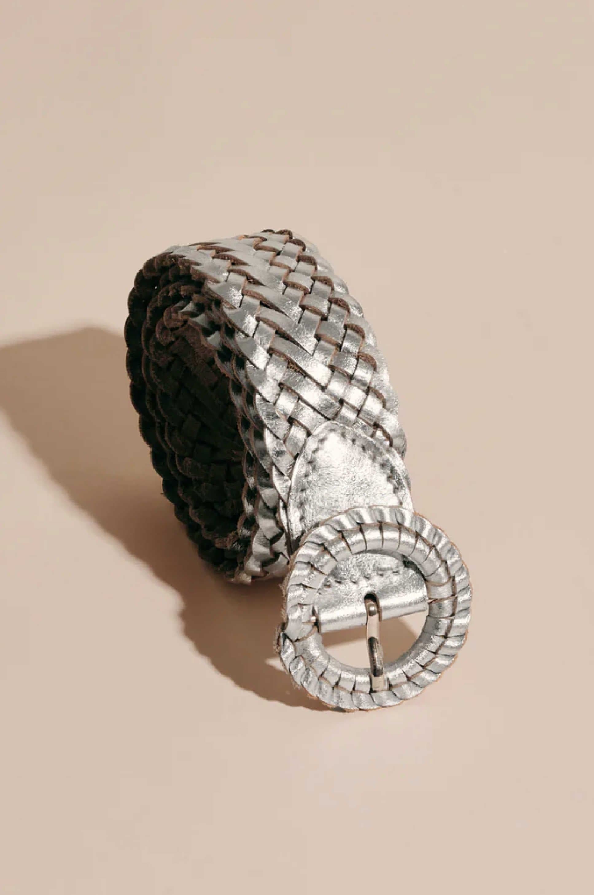 Weave Me This Way Leather Belt Silver
