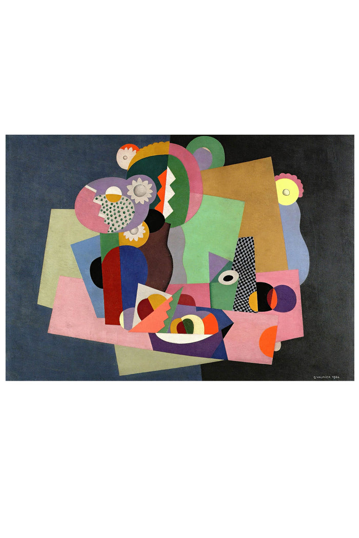 Art print of flowers and fruit, abstract still life painting