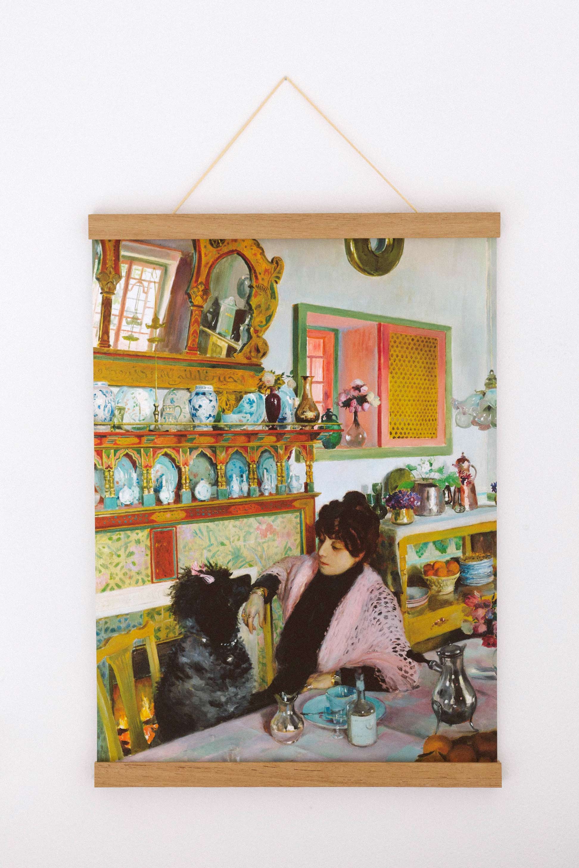 Art print of Marie Rochegrosse painting with woman and dog.