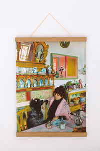Art print of Marie Rochegrosse painting with woman and dog.
