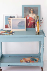 Blue light art prints on blue table