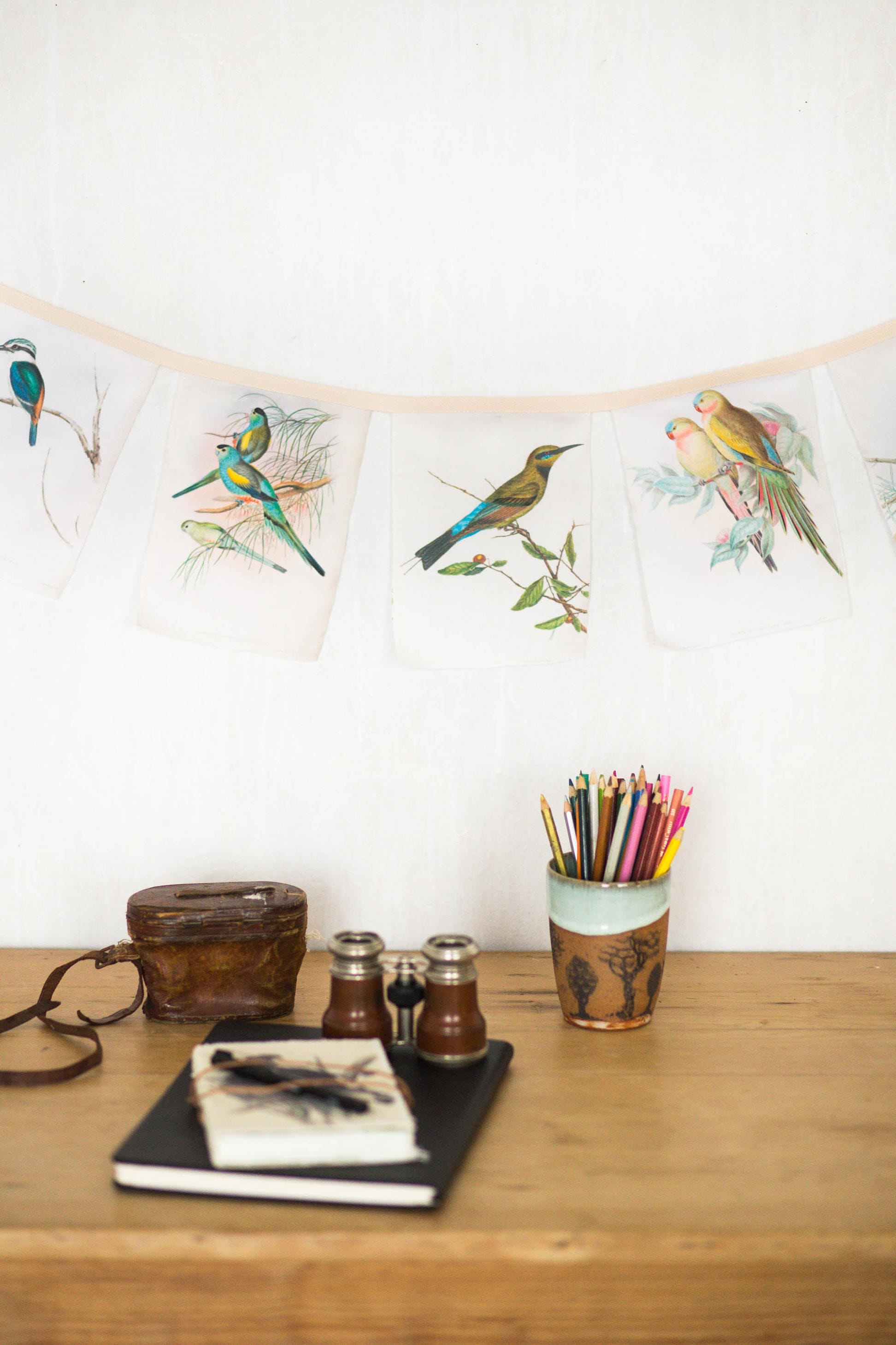 Australian bird garland on desk