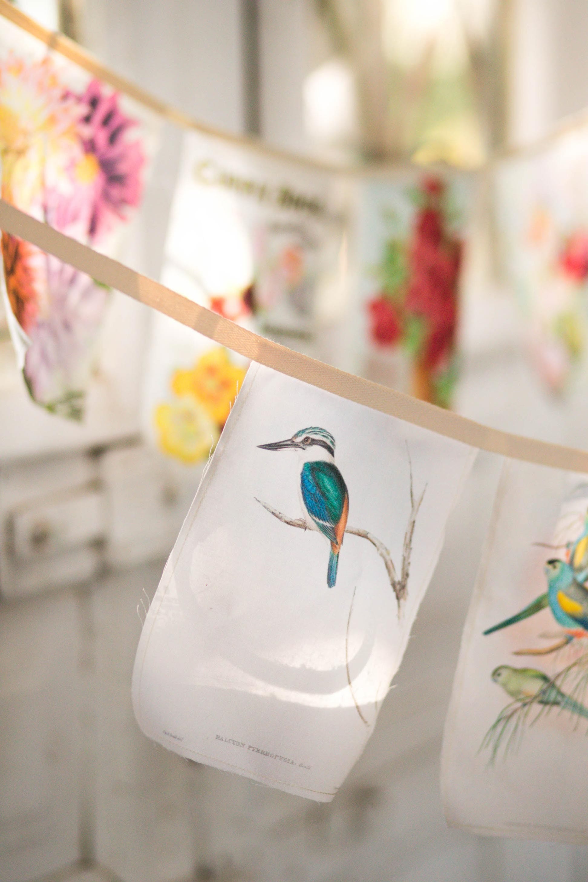 Vintage Australian bird garland with flowers