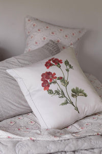 Geranium cushion cover on grey Vienna sheet set