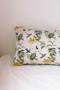Hummingbird pillowcase set with floral and bird pattern.