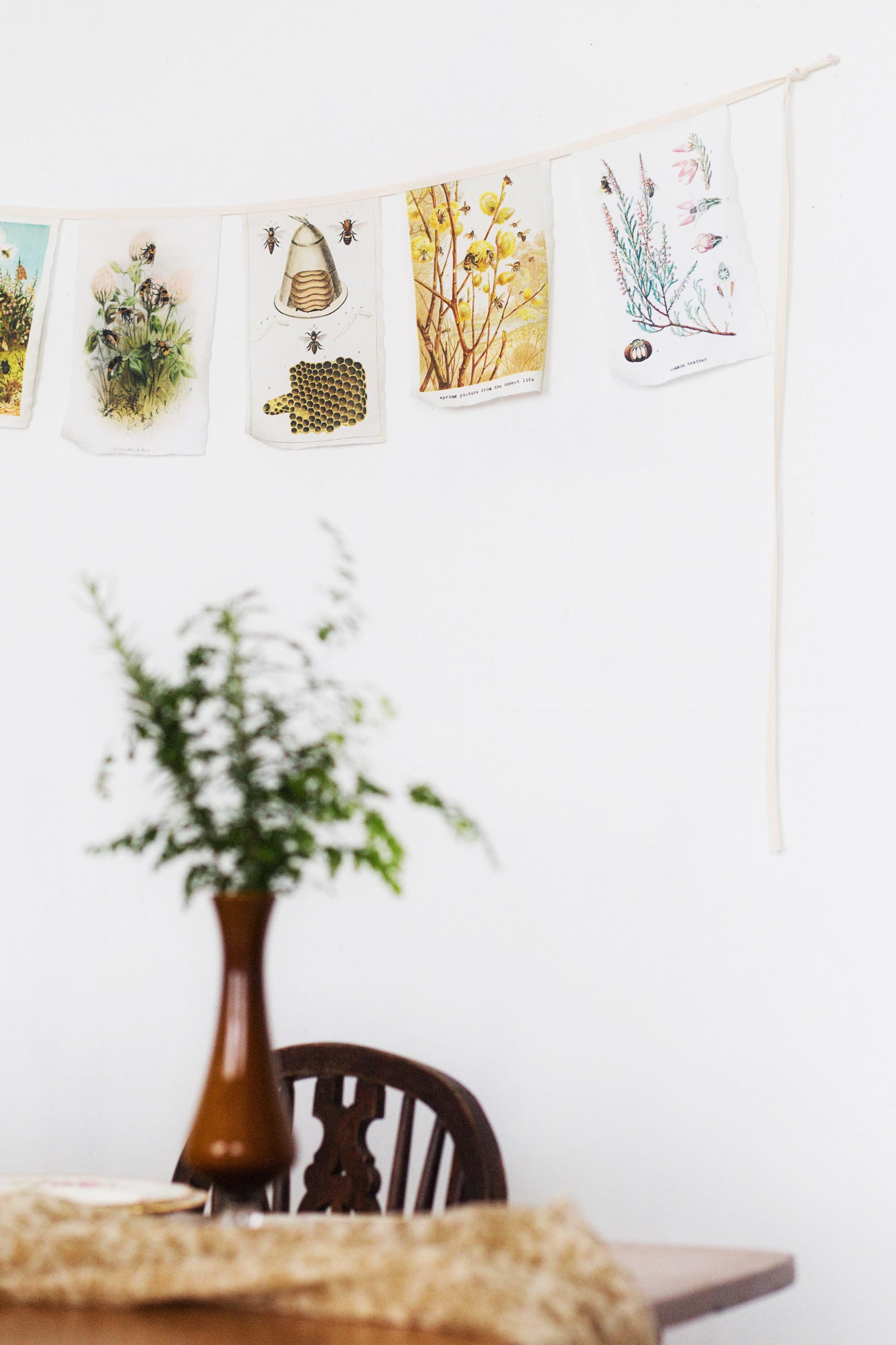 Precious Bees Garland with botanical illustrations