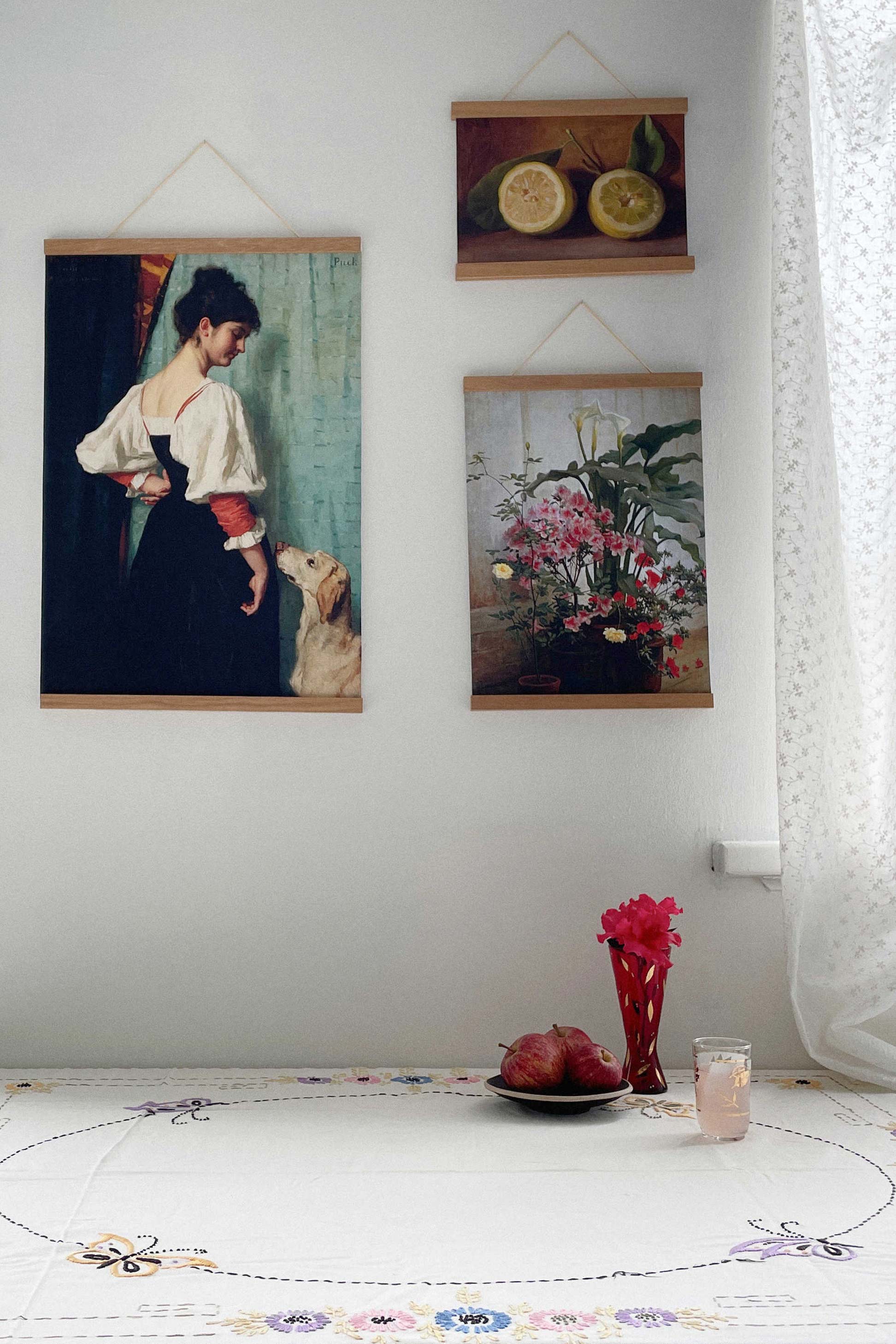 PuckArtPrints Lemons Print - wall decor with woman, flowers, and fruit