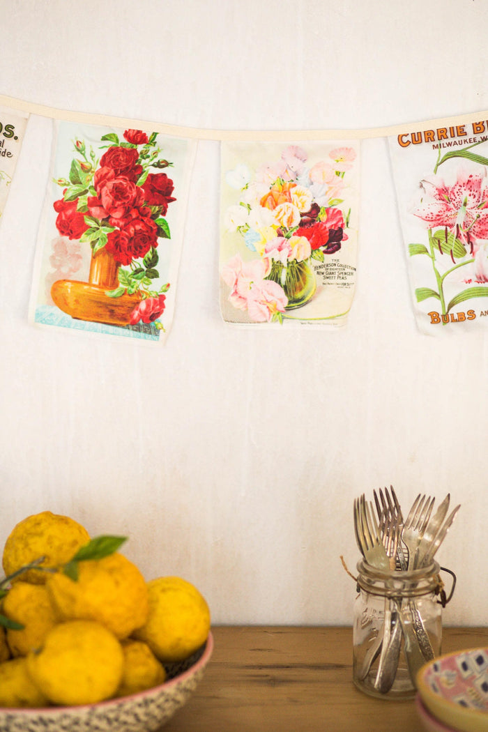Vintage flower garland with red roses